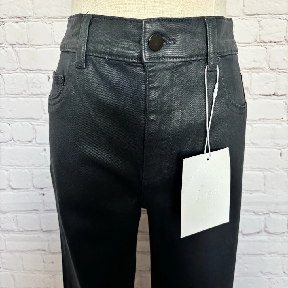 DL1961 Patti Straight High Rise Vintage Ankle Black Coated Vintage Jeans--27 - Picture 3 of 16